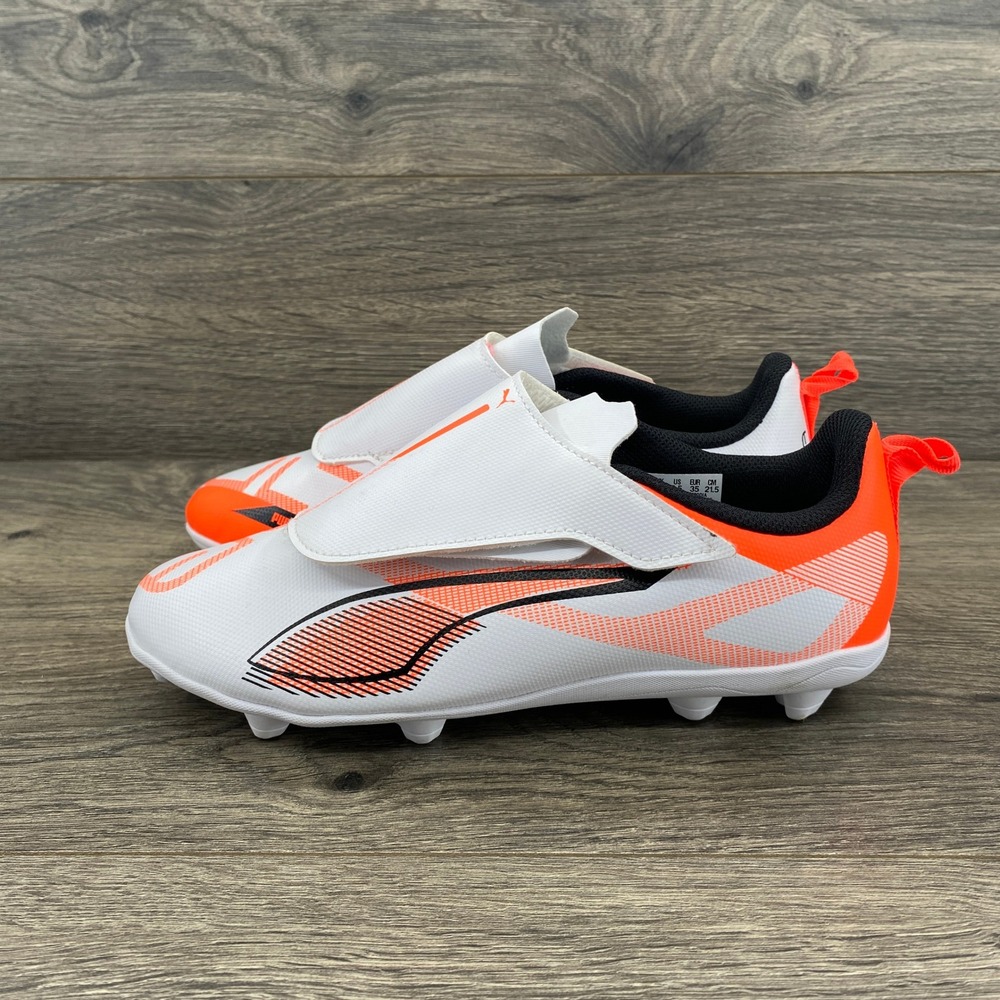 Puma Ultra 5 Play FG/AG Soccer Cleats Kids 3.5 White Fireglow 108172-01 Strap